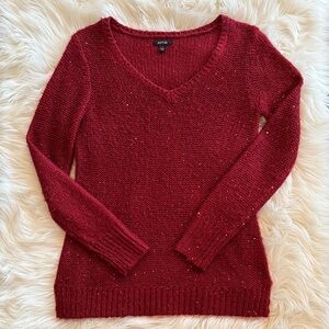Burgundy Red V-Neck Sweater with Sequins, Small